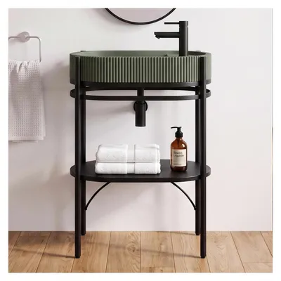 Immagine prodotto di Mobile lavabo 55cm cemento e rubinetto nero LUCIA