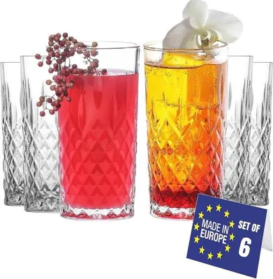 Produktbild von Famanu Set von 6 Luxus-Wassergläsern - 360ml - Bleifreies Kristall - Cocktail- und Longdrinkgläser