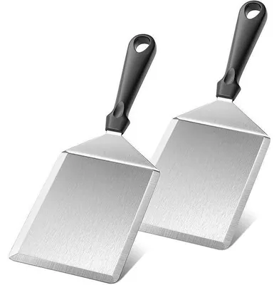 Produktbild von Grillspatel Set Edelstahl 2er 13cm breite Klinge 1,5mm robust hitzebeständiger Griff für BBQ Grillplatte Pfanne Küche Outdoor