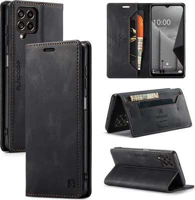 Produktbild von Samsung Galaxy M33 Brieftasche Hülle, Retro Kunstledertasche Stand Schutzhülle für Samsung Galaxy M33 Schwarz