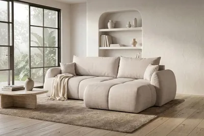 Produktbild von Kaiser Möbel Ecksofa mit Schlaffunktion und Bettkasten, Strukturstoff Verita, Beige, Rechts, COCO
