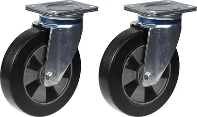 Immagine prodotto di ruote girevoli in gomma nera da 200 mm con portata di 900 kg, set di 2 pezzi