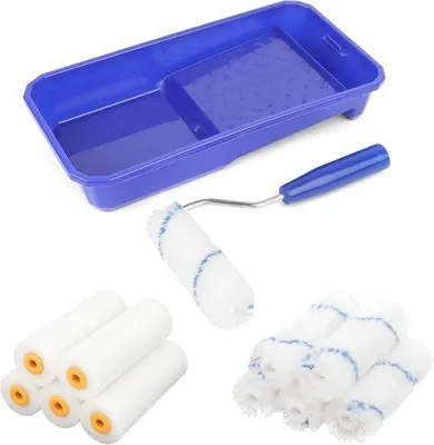 Produktbild von Farbroller Set mit Farbwanne, 10-teilig - Mini Rollen für Möbel und Renovierungen