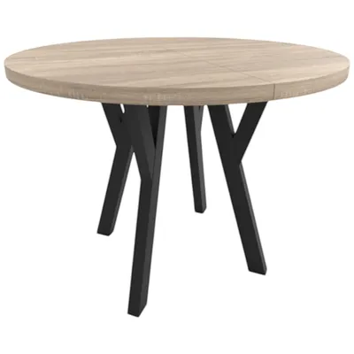 Obrázek produktu pro ADIDAR Jídelní stůl kulatý rozkládací CONVIVIO 100-150 cm pro 8 osob, deska 48 mm, loft, stabilní masivní nohy – Dub Sonoma, Černé nohy