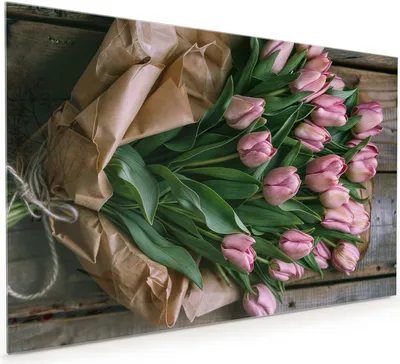 Produktbild von Küchenrückwand Spritzschutz Glas mit Motiv Rosa Tulpenstrauss 40 x 40 cm