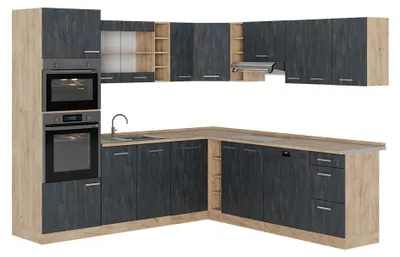 Produktbild von Eckküche Vicco R-Line Schwarz Beton/Goldkraft Eiche 247 x 237 cm AP Eiche, Model 47385