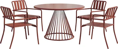 Produktbild von Gartenmöbel-Set aus Metall: Tisch (Durchmesser 120 cm) und 4 Klappstühle – Terrakotta – BIRMOS von MYLIA