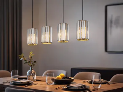 Produktbild von LED Pendelleuchte 4-flammig Rauchglas Kristall, Esstisch Esszimmerlampe hängend