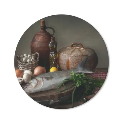 Produktbild von MuchoWow® Mauspad Mousepad Rustikal - Fisch - Stilleben - Gemüse - Kräuter 50x50 cm - Mousepads - Maus Mat - Pad - Mausunterlage - Vinyl