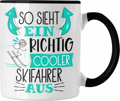 Produktbild von Trendation - Skifahrer Tasse Geschenk So Sieht Ein Richtig Cooler Skifahrer Aus Geschenkidee Spruch Lustig Becher (Schwarz)