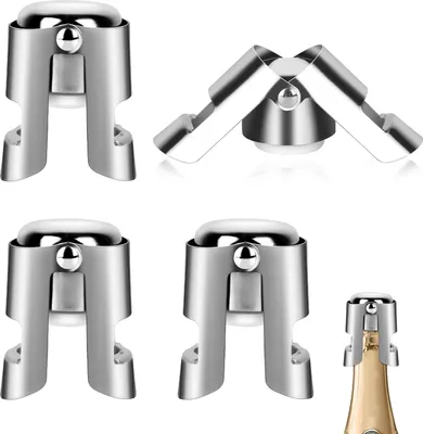 Produktbild von Wiederverwendbare Edelstahl-Champagnerflaschenstopfen - 4 Stück - auslaufsicher - für Wein, Champagner und Bier