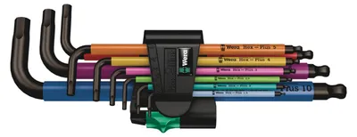 Obrázok produktu pre Wera 950/9, Typ výrobku: Sada nástrčných kľúčov, Počet kľúčov v balení: 9 kusov, Materiál rukoväte: Plast. Veľkosť dlhého ramena (min.): 9 cm, Veľkosť krátkeho ramena (min.): 22,4 cm (05022089001)