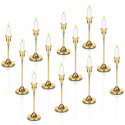 12er Set goldene Kerzenhalter, 22/19/16 cm, für Stabkerzen