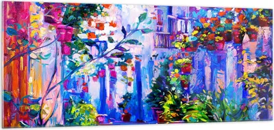 Produktbild von Bilder auf glas - Zuhause blumen straße himmel - 100x40cm - Glasbilder - Wandbilder - Kunstdruck - zum Aufhängen bereit - Wanddekoration aus Glas - Glas Bilder - Wandbild auf Glas - GAB100x40-2850