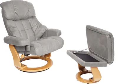 Produktbild von MCA Relaxsessel Edmonton, TV-Sessel Hocker, 180kg belastbar Stoff/Textil  hellgrau, Gestell naturbraun