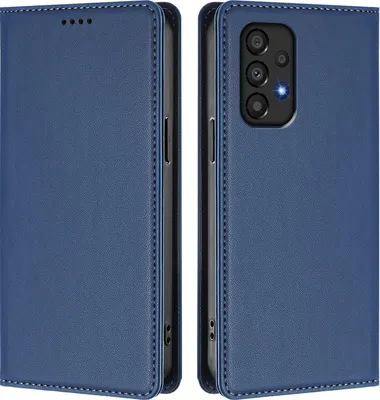 Produktbild von Handyhülle für Samsung Galaxy A33 5G, Kunstleder Klapphülle Stoßfeste Magnetische Hülle mit Ständer Dunkelblau