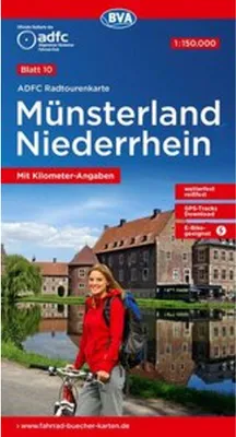 Immagine prodotto di Carta cicloturistica ADFC 10 Münsterland Niederrhein 1:150.000, resistente agli strappi e alle intemperie, adatta alle e-bike, download tracce GPS, con simboli Bett+Bike, con informazioni chilometriche