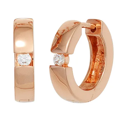 Produktbild von JOBO Creolen rund 925 Sterling Silber rotvergoldet 2 Zirkonia Ohrringe
