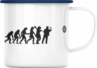 Produktbild von Trendation - Dart Emaille Tasse Dartpfeil Evolution Spruch Männer Dart-Spieler Geschenkidee (Blau)