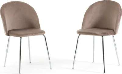 Immagine prodotto di Set di 2 sedie da pranzo imbottite, gambe in metallo, design elegante per cucina, sala da pranzo, bar e ristoranti SARA - Taupe/Silver