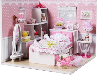 Image de Habarri | Maison Miniature - DIY Maison de Poupées - Maison en Bois avec Meubles et éclairage LED - Cadeau pour Enfants - Chambre D'Enfant