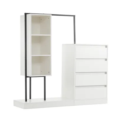 Produktbild von Flieks Garderobensets mit Kleiderstange und Kommode, 140x40x126.5 cm, 4 Schubladen mit viel Stauraum, Schuhschrank Sideboard Kleiderschrank, weiß