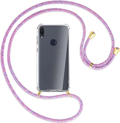 Produktbild von Handykette Backcover-Schutzhülle mit Band (Metall goldfarben) für Asus ZenFone Max Pro M1 - lila/rosa/blau