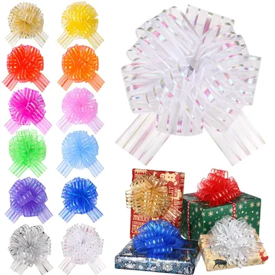 24 Zugbänder Schleifen, mehrfarbig, Organza, 15 cm Durchmesser