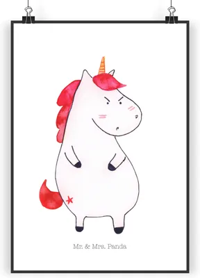 Produktbild von Mr. & Mrs. Panda Bild Einhorn Wut DIN A4 - Weiß - Geschenk, Unicorn, wanddeko, Einhörner, Wandbild, drucke, Arbeit, Realität, Büro, kunstdruck poster, Plakat
