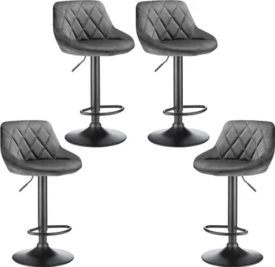Produktbild von 4er-Set Barhocker aus Samt - Barstuhl Tresenhocker Küchenstühle Chrom Dunkelgrau