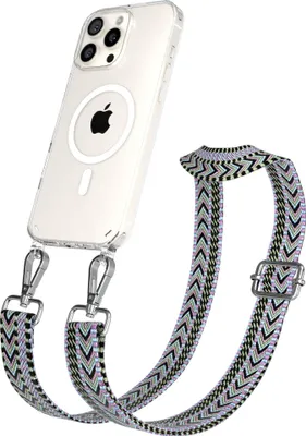 Produktbild von EAZY CASE - Handykette mit MagSafe Hülle für Apple iPhone 16 Pro Max, Handyband ZigZag Style,Karabiner Silber, Umhängeband in Lila