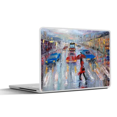 Produktbild von MuchoWow® Laptop Aufkleber Sticker Cover Gemälde - Öl - Auto - Zebrastreifen 36.5x27.5 cm - Laptop-Sticker