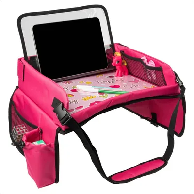 Image de imoshion Table de voyage - porte-tablette voiture - 7 compartiments de rangement - comprend 2 pages de coloriage - Rose