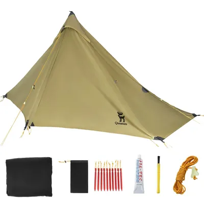 Produktbild von Qunature Outdoor Zelt 1 Person Ultra Light Camping Zelt Wasserdicht Atmungsaktiv ohne Stangen, 230*180cm, Olivgrün
