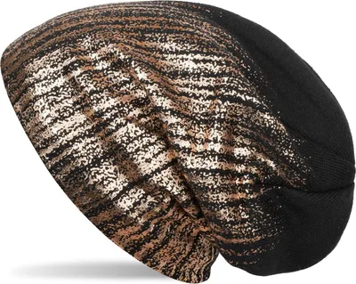 Produktbild von styleBREAKER warme Feinstrick Beanie Mütze mit Metallic Print und Fleece Innenfutter, Slouch Longbeanie, Uni 04024132