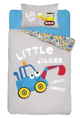 Obrázok produktu pre DETEXPOL Obliečky do postieľky Bager modrý Bavlna, 100/135, 40/60 cm