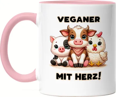 Produktbild von Veganer mit Herz Süße Tiere Tasse Rosa - Tierschutz Veganerin Idee