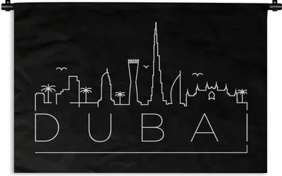 Produktbild von MuchoWow® Wandteppich Wandbehang Skyline "Dubai" schwarz 120x80 cm Tapisserie Dekoration Wandtuch - Wanddekorationen - Wandtücher