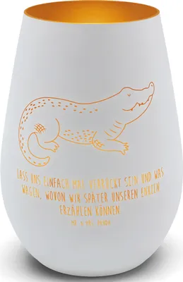 Produktbild von Mr. & Mrs. Panda Laterne Krokodil - Weiß - Geschenk, Lieblingsmensch, Freundin, Meer, Glas Windlicht, Kerzenglas, Abenteuerlust, Kerzenhalter, Verrückt sein, Krokodile