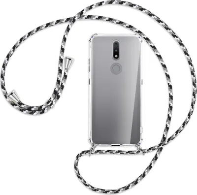 Produktbild von Handykette Backcover-Schutzhülle mit Band (Metall silberfarben) für Nokia 2.4 - schwarz/grau/weiß