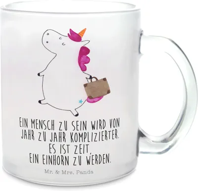 Produktbild von Mr. & Mrs. Panda Teetasse Einhorn Koffer - Transparent - Geschenk, Trinkglas, Erwachsen, Reise, Unicorn, Teeglas, Haferl, Tee Tasse, Pott, Lustig, Einhörner