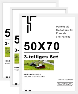 Zdjęcie produktu dla Zestaw 3 ram do zdjęć, 50 x 70 cm, białe, drewniane, idealne do zdjęć, obrazów i plakatów