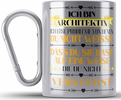 Produktbild von Trendation - Architektin Geschenk Edelstahl Tasse Karabiner Karabiner Edelstahl Tasse Karabiner Edelstahl für Architektin Frauen Spruch (Silber)