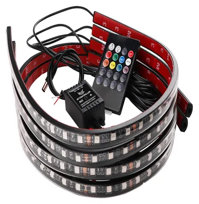 Zdjęcie produktu dla Zestaw neonowych lampek LED do zabudowy, 7 kolorów, z funkcją reagowania na dźwięk i bezprzewodowym pilotem – wymiary 90 cm x 120 cm