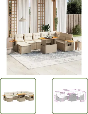 Produktbild von The Living Store 8-tlg. Garten-Sofagarnitur mit Kissen Beige Poly Rattan