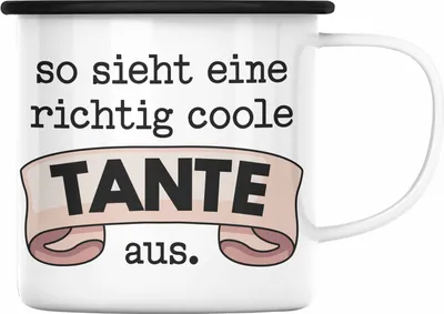 Produktbild von Trendation - Beste Tante Geschenk Emaille Tasse mit Spruch Emaille Emaille Tasse für Coole Tante (Schwarz)