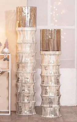 Produktbild von Gilde Windlicht, "Boulevard", Glas, Metall, beige, braun, creme, VE 1, H. 130 cm, D. 28 cm 58121 4063387581216