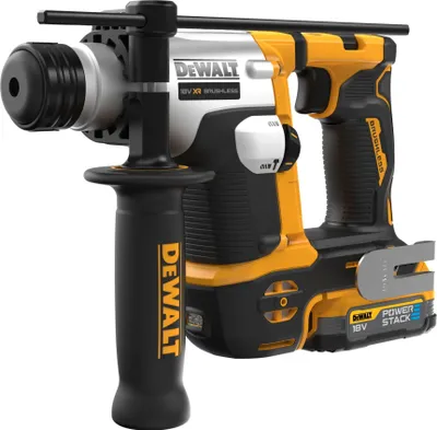 A studio shot of a Dewalt rotary hammer drill.