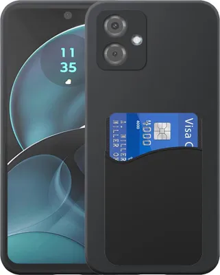 Image de Adaptée à l'étui du téléphone Motorola Moto G14 avec porte-cartes en silicone - Coque arrière flexible en silicone TPU avec porte-cartes en silicone - Noir - Smartphonics