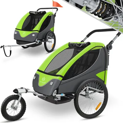 Produktbild von KESSER® Kinderanhänger Fahrradanhänger 360° Drehbar mit Federung 2in1 Joggerfunktion Kinderfahrradanhänger + 5-Punkt Gurt Jogger Fahrrad Anhänger für 1 bis 2 Kinder max. 40kg